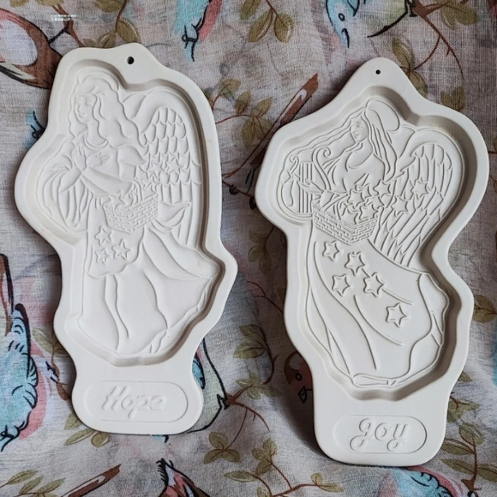 LONGABERGER Pottery Pair HOPE LOVE Cookie Mold Holiday Angel Series 1994 1996